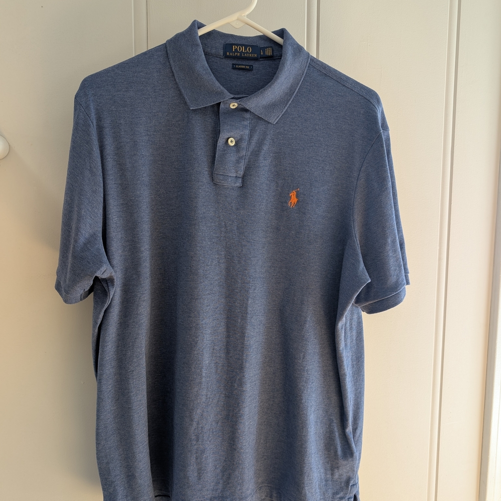 Polo by Ralph Lauren Heather Blue Short-Sleeve Polo with Orange Pony